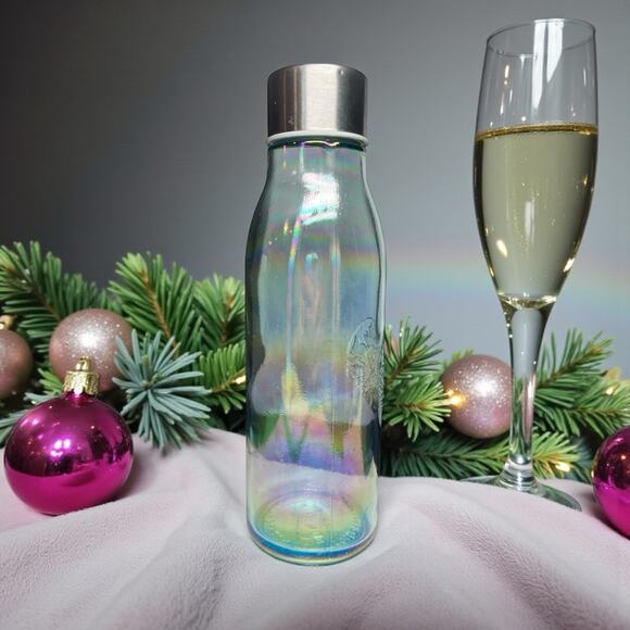 Starbucks Holiday 2019 Iridescent Glass Water Bottle Spain Rainbow EUC - Picture 2 of 4